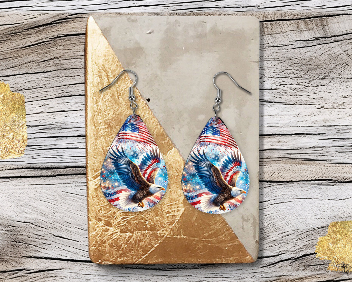 New Release American Eagle Tear Drop Wood Dangle Earrings Hypoallergenic Jewelry