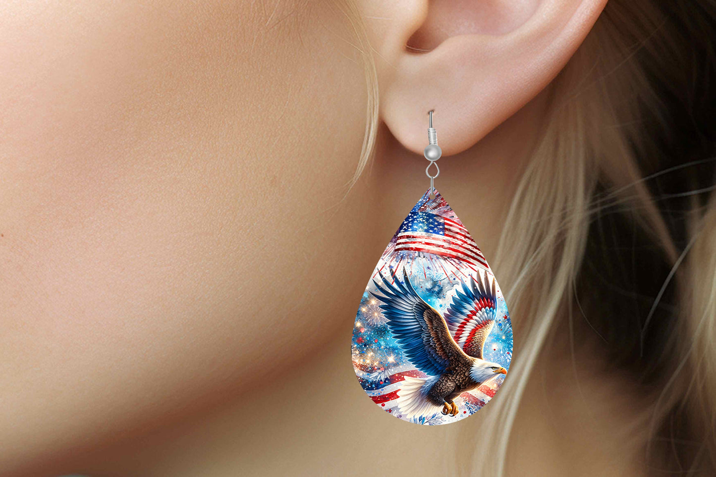 New Release American Eagle Tear Drop Wood Dangle Earrings Hypoallergenic Jewelry