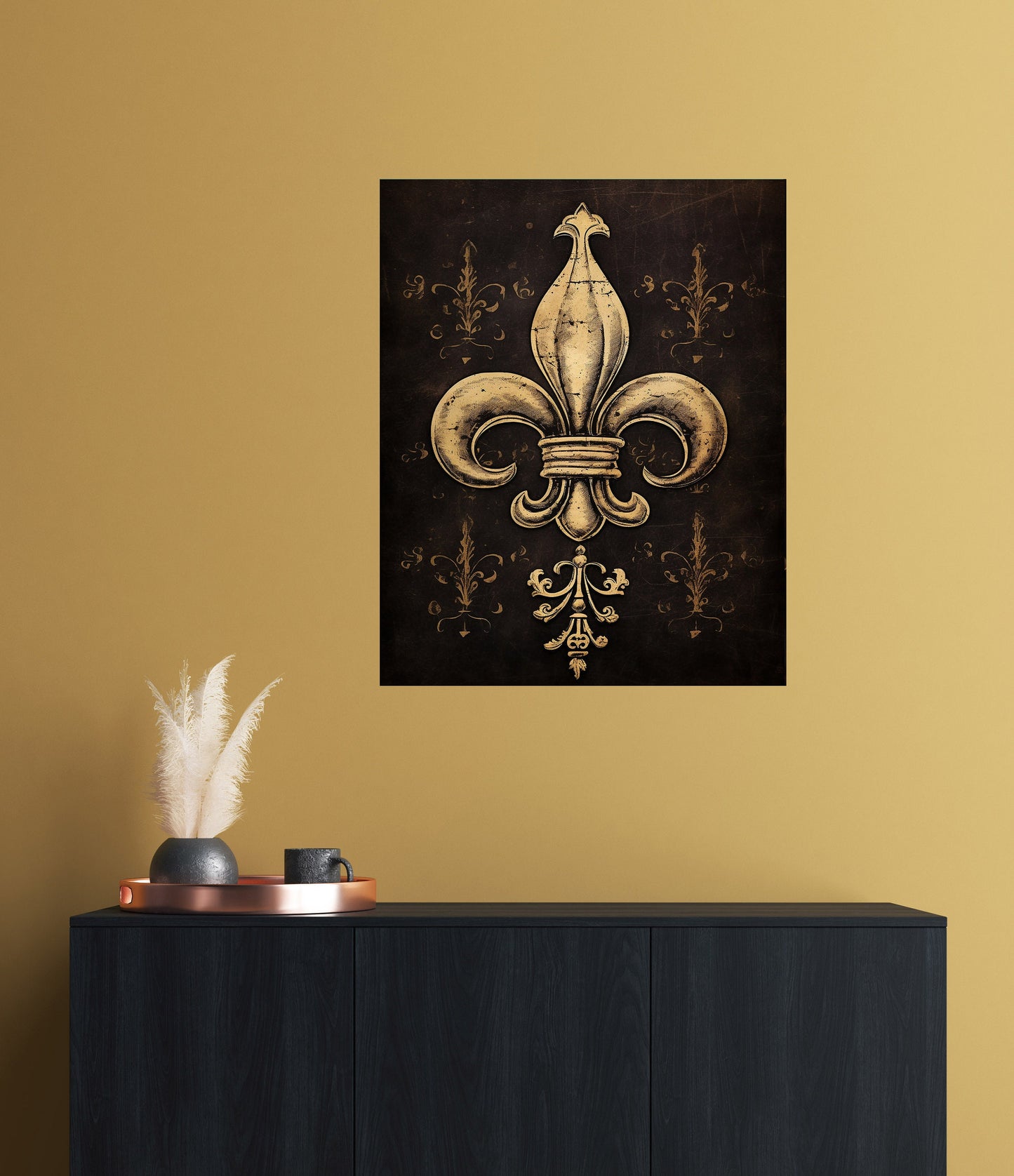 16x20 Black Fleur de Lis Wall Art Canvas Print