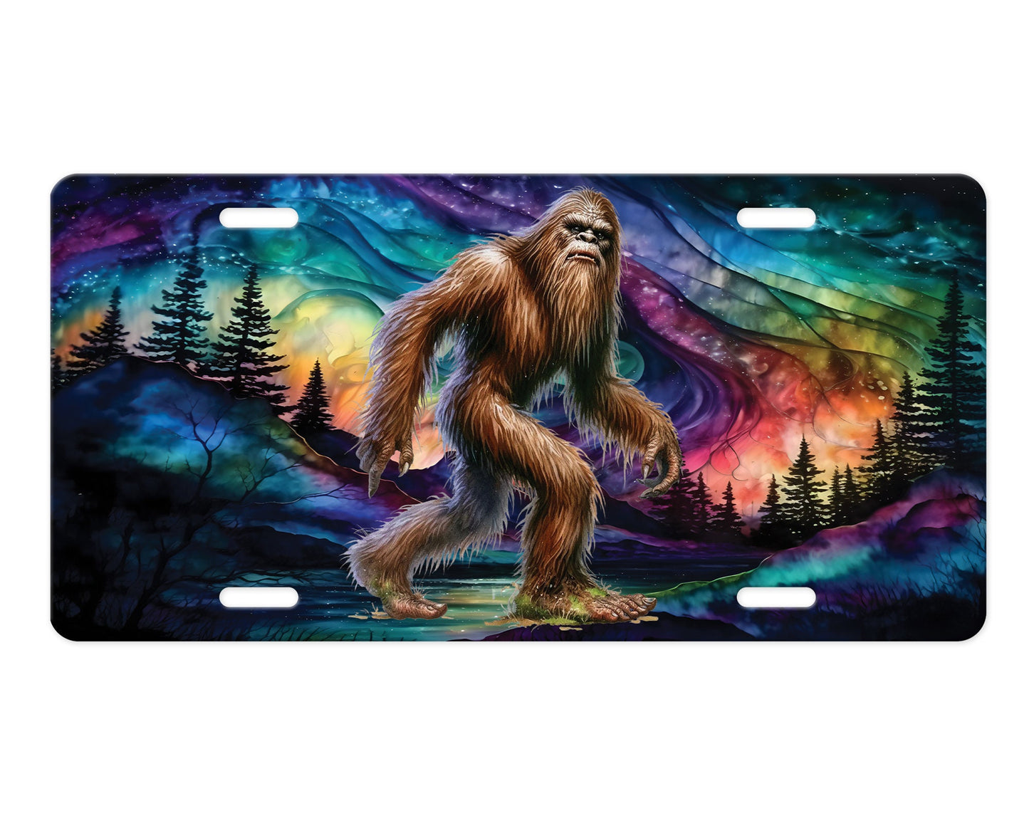 Bigfoot Alcohol Ink Northern Lights Vanity Decorative Front License Plate Cute Car License Plate Aluminum Metal Plate