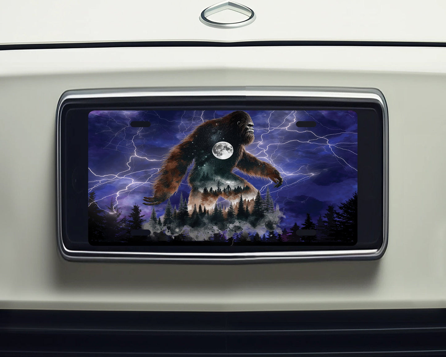 New Release, Vanity Front License Plate, Bigfoot Stormy Night Aluminum Vanity License Plate Car Accessory Decorative Front Plate