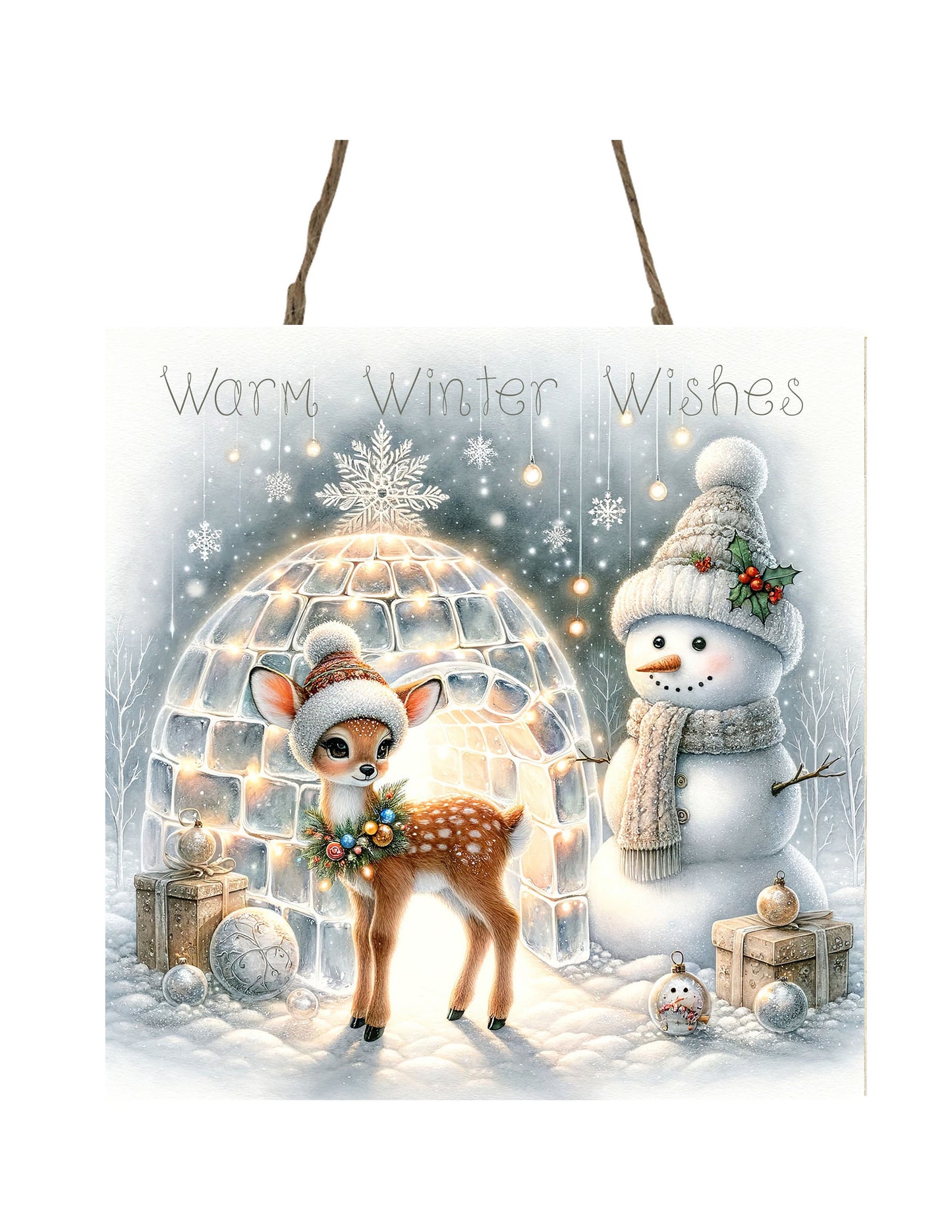 Christmas Ornament, Warm Winter Wishes Igloo Fawn, Tier Tray Decor, Wreath Sign, Mini Sign, Door Hanger