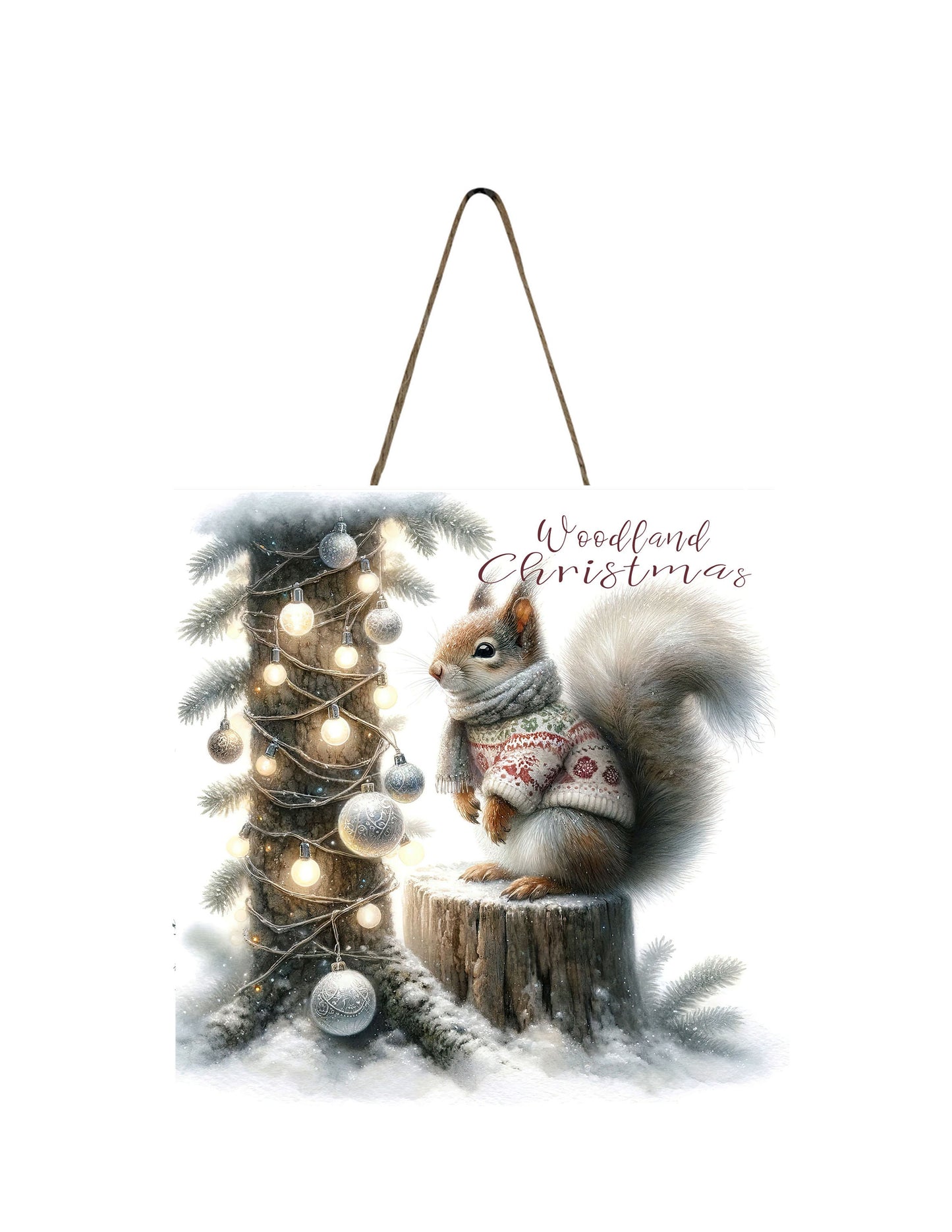 Christmas Ornament, Woodland Christmas Squirrel, Tier Tray Decor, Wreath Sign, Mini Sign, Door Hanger