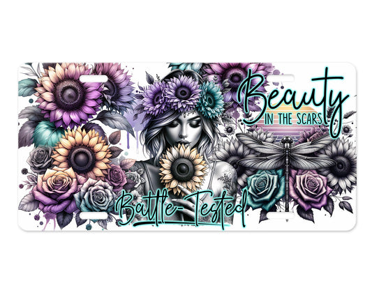 Beauty in the Scars License Plate, Printed Aluminum Front License Plate, Car Accessory, Vanity Plate, Cute Car Tag