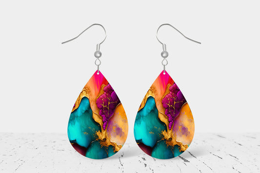 New Release Jeweled Agate Tear Drop Wood Dangle Earrings Hypoallergenic Jewelry