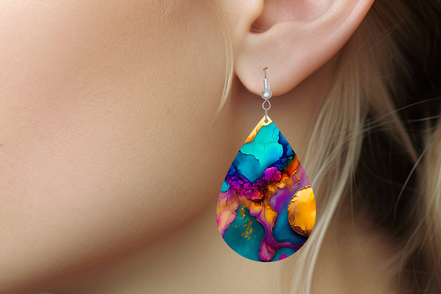 New Release Maddie Marble Tear Drop Wood Dangle Earrings Hypoallergenic Jewelry