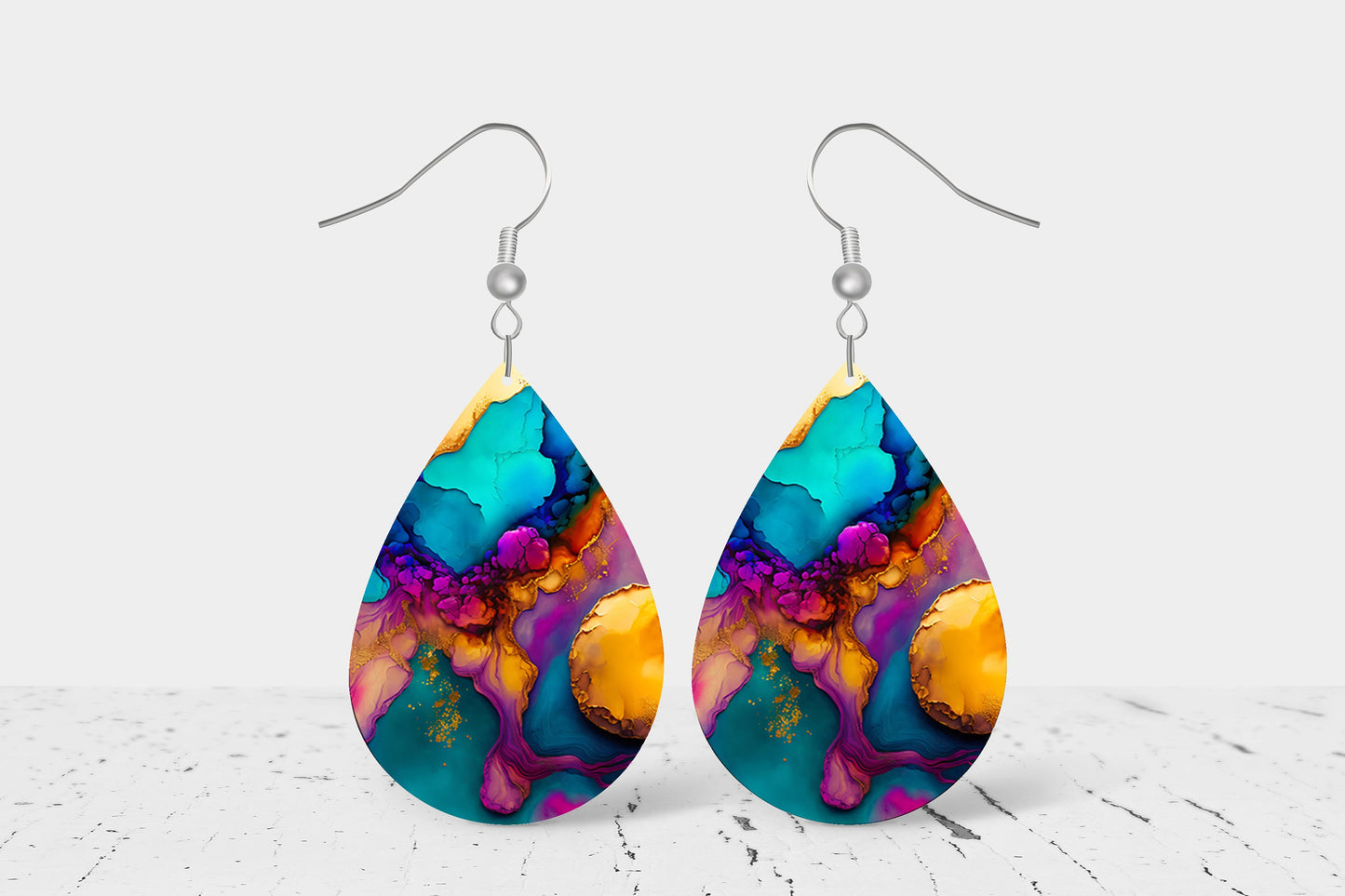 New Release Maddie Marble Tear Drop Wood Dangle Earrings Hypoallergenic Jewelry