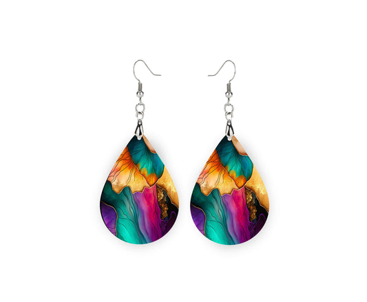 New Release Marble Flow Tear Drop Wood Dangle Earrings Hypoallergenic Jewelry