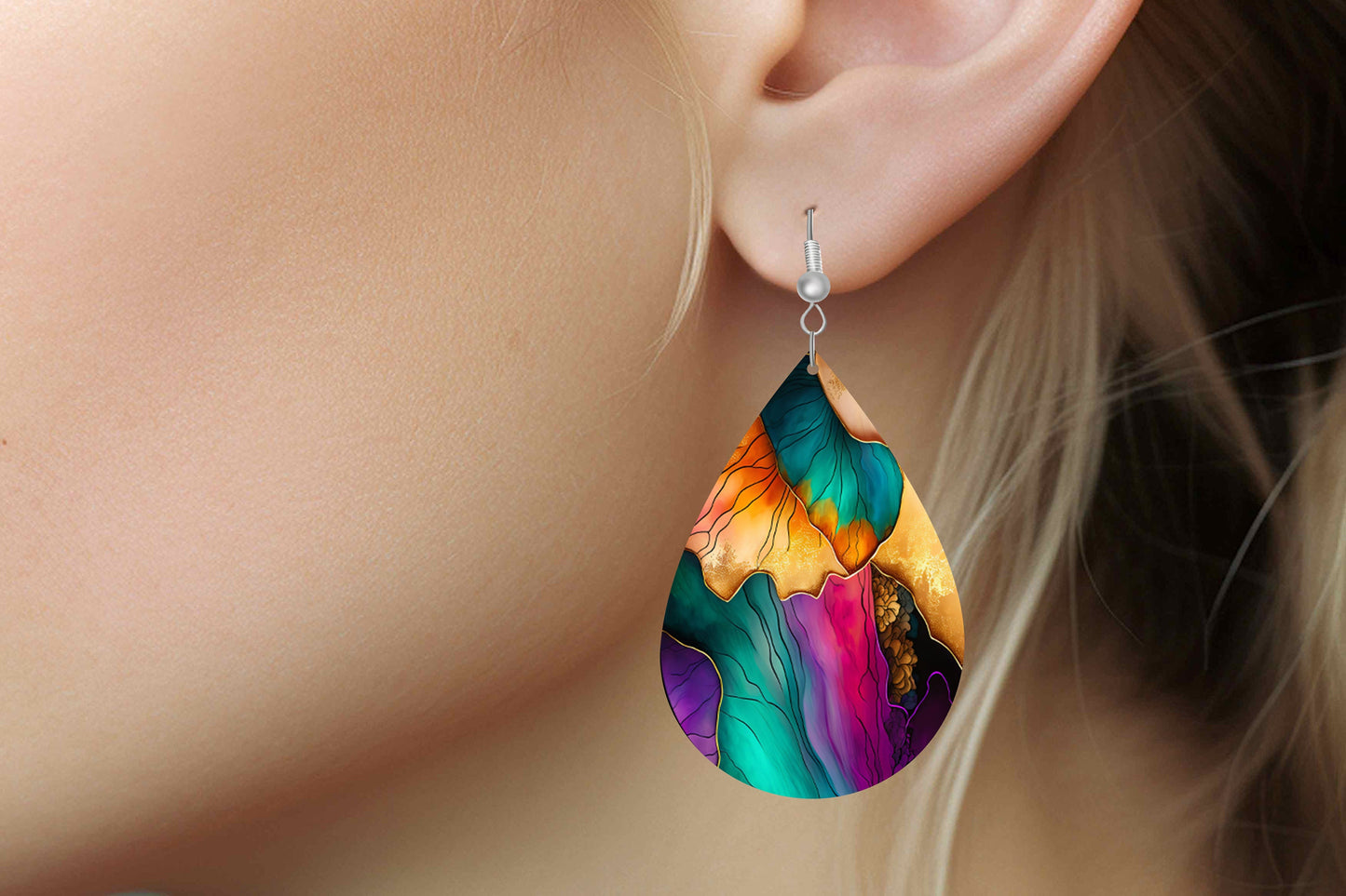 New Release Marble Flow Tear Drop Wood Dangle Earrings Hypoallergenic Jewelry