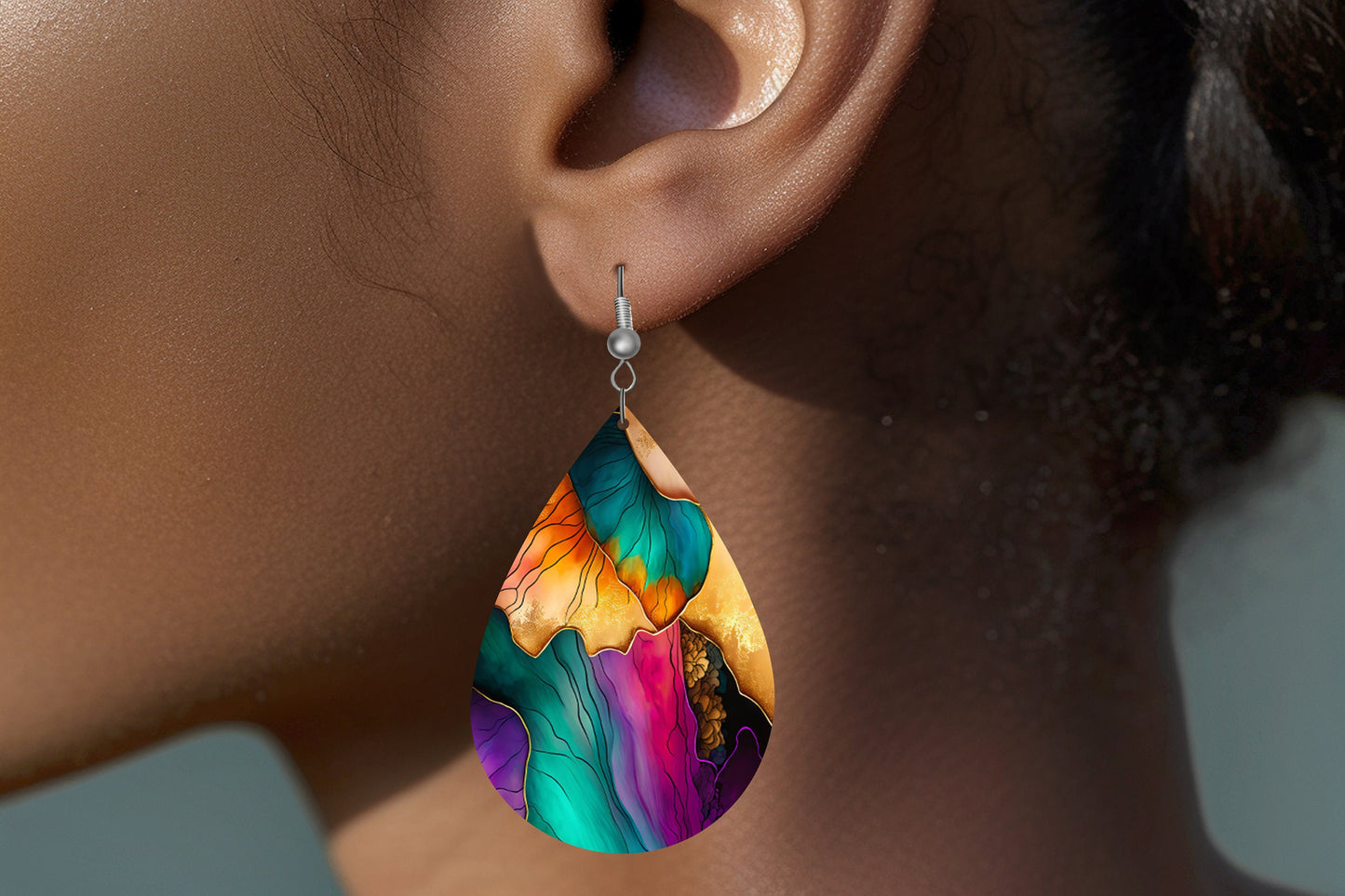 New Release Marble Flow Tear Drop Wood Dangle Earrings Hypoallergenic Jewelry