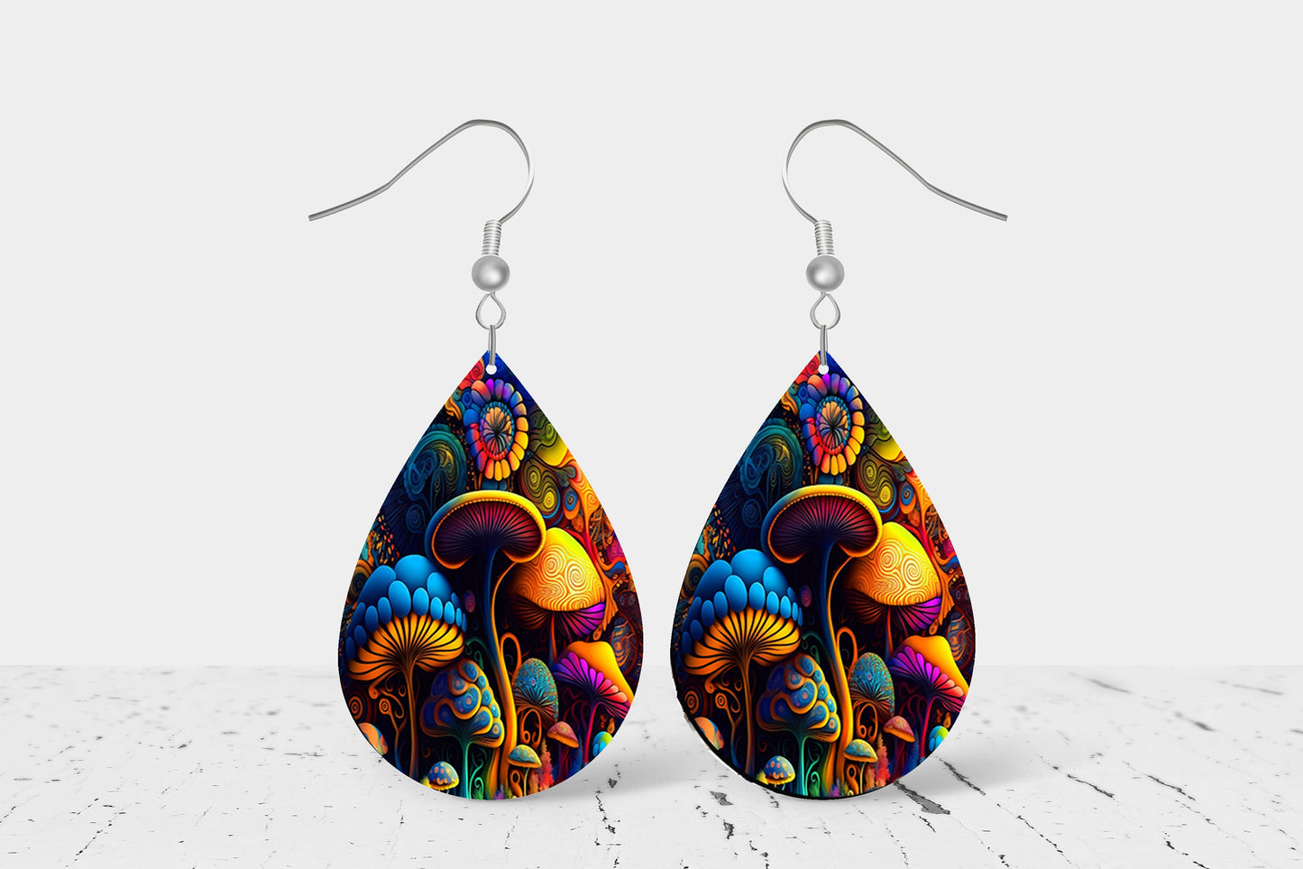 New Release Mushrooms Tear Drop Wood Dangle Earrings Hypoallergenic Jewelry