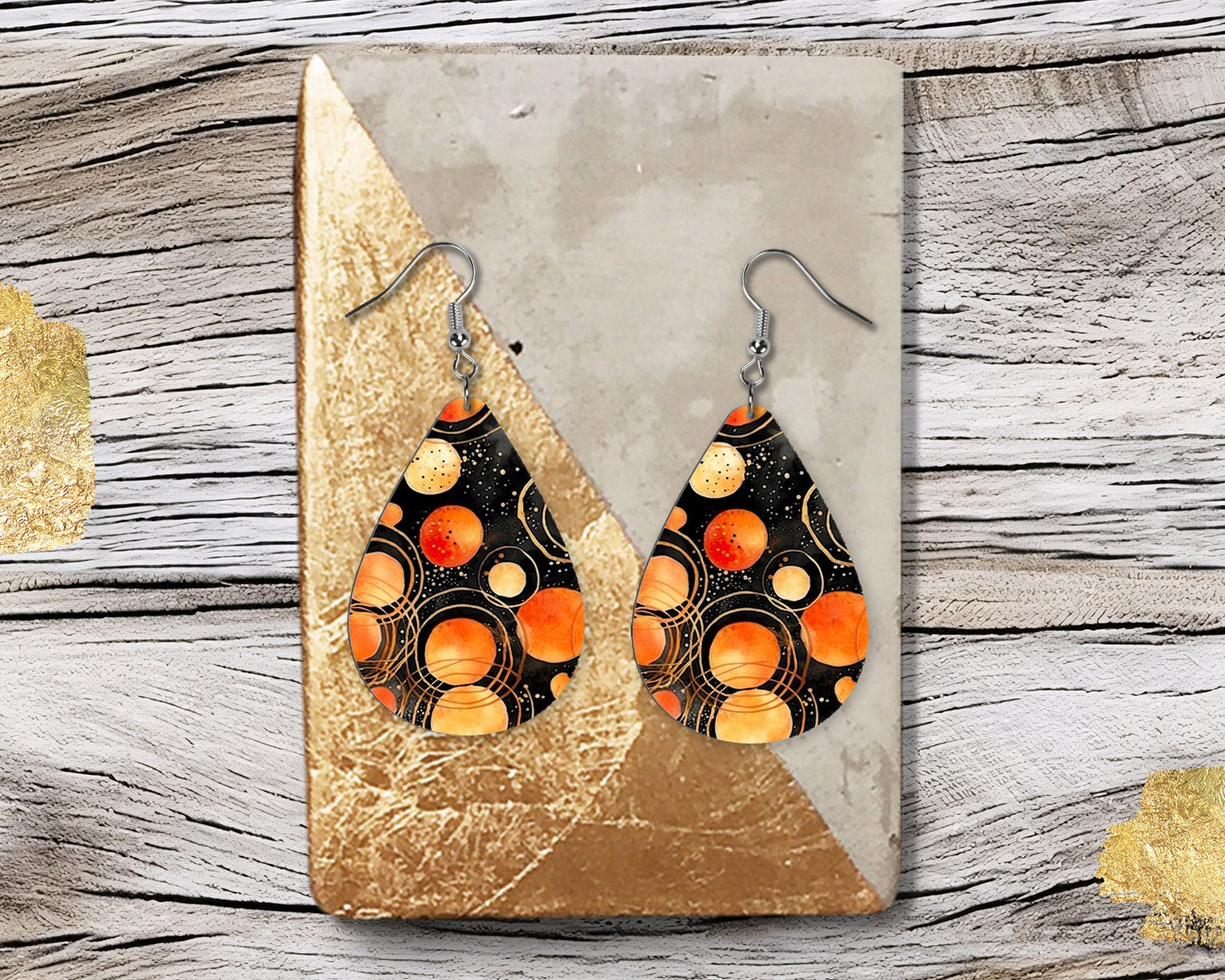 New Release Orange Circles Tear Drop Wood Dangle Earrings Hypoallergenic Jewelry