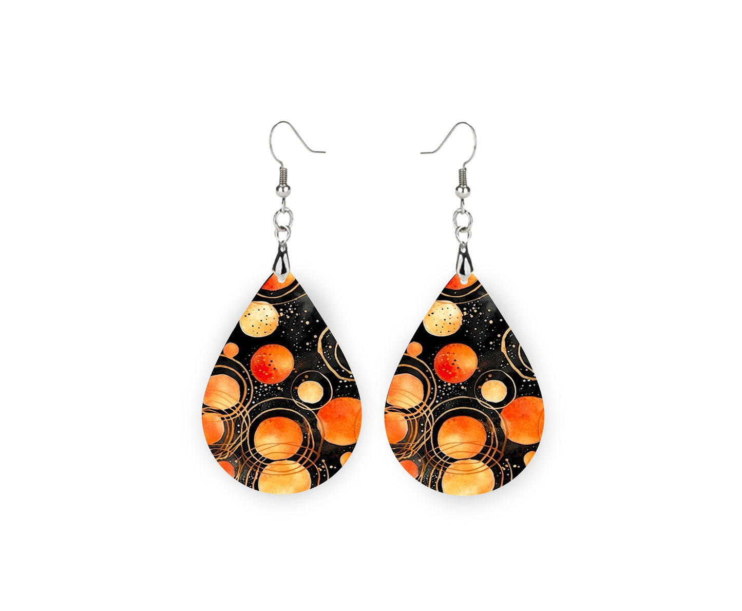 New Release Orange Circles Tear Drop Wood Dangle Earrings Hypoallergenic Jewelry