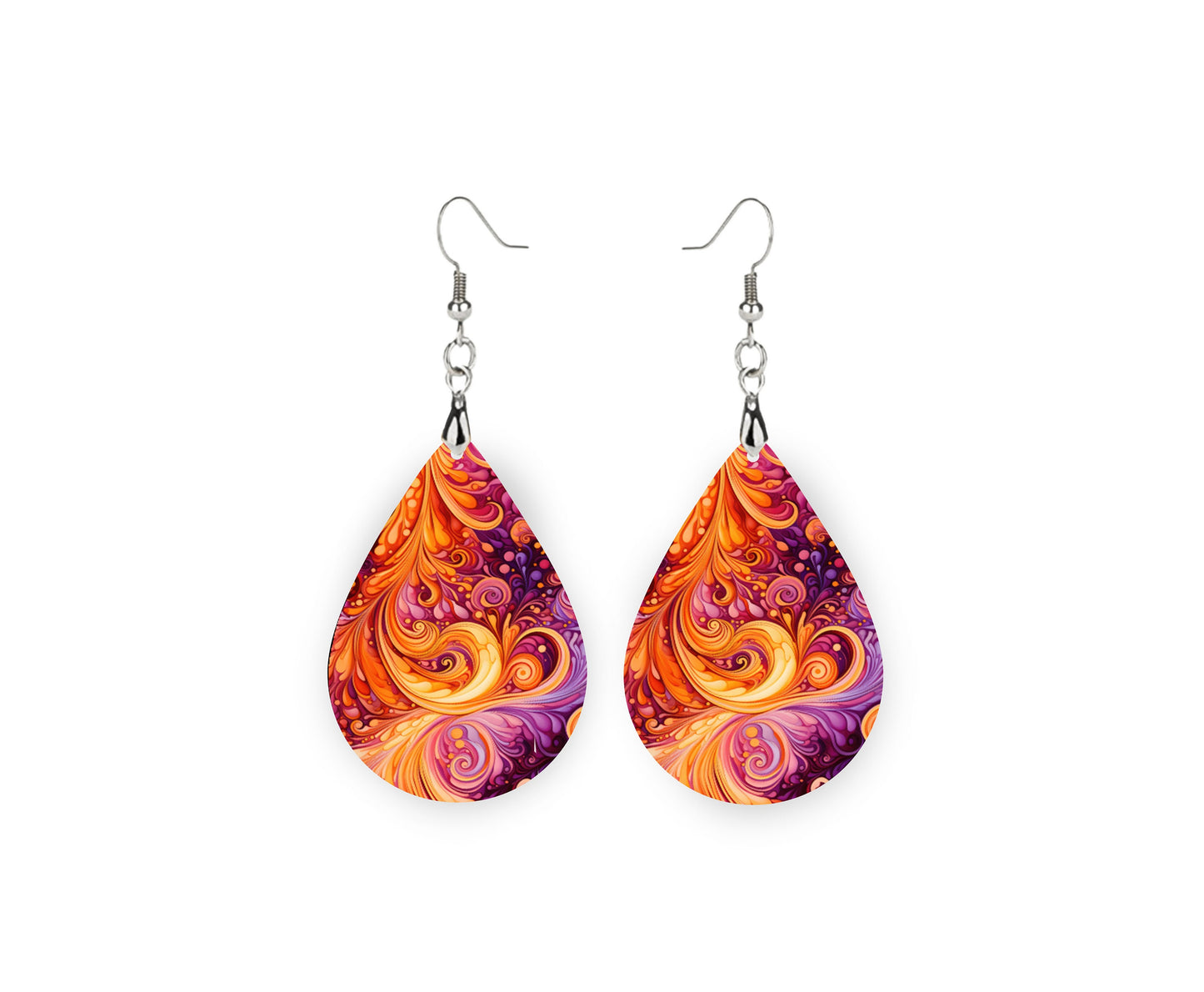 New Release Orange Swirly Tear Drop Wood Dangle Earrings Hypoallergenic Jewelry