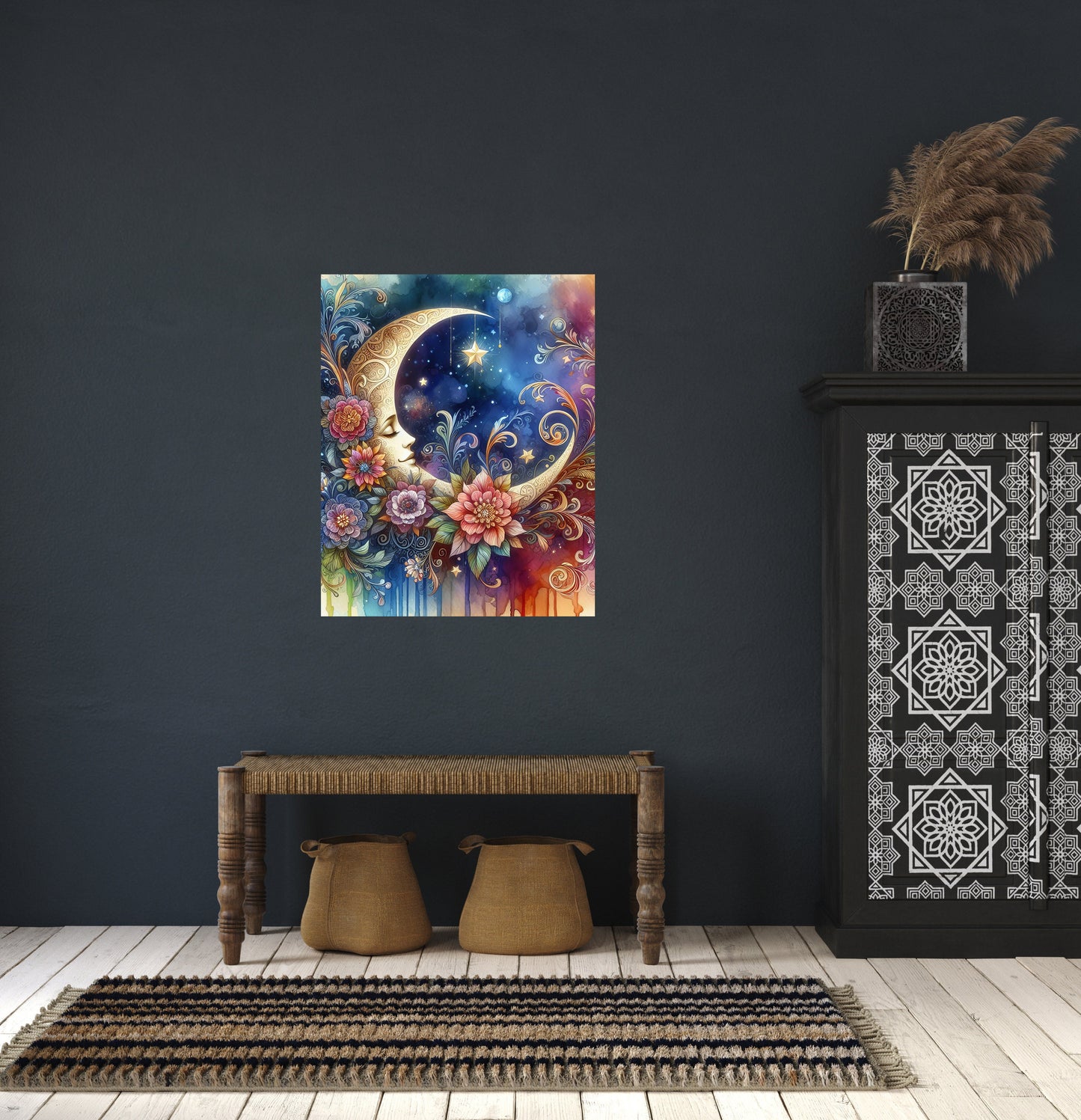 16x20 Colorful Moon Wall Art Canvas Print