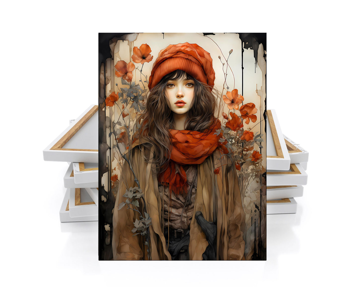 16x20 Girl in Red Hat Wall Art Canvas Print