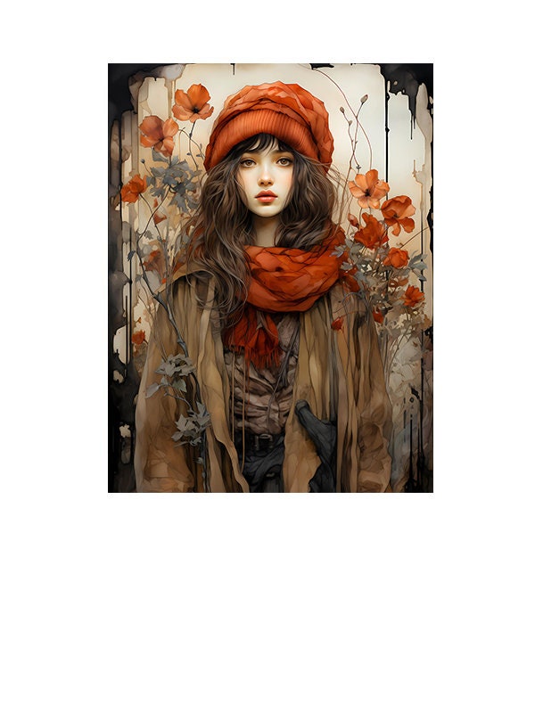 16x20 Girl in Red Hat Wall Art Canvas Print