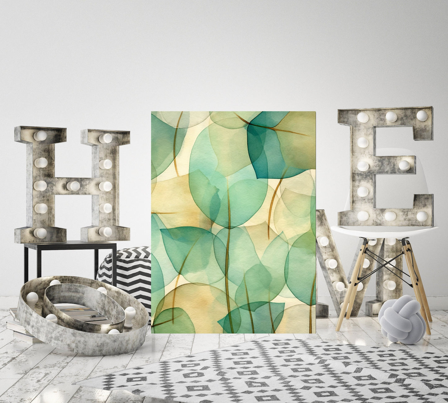 16x20 Green Abstract Leaves Wall Art Canvas Print