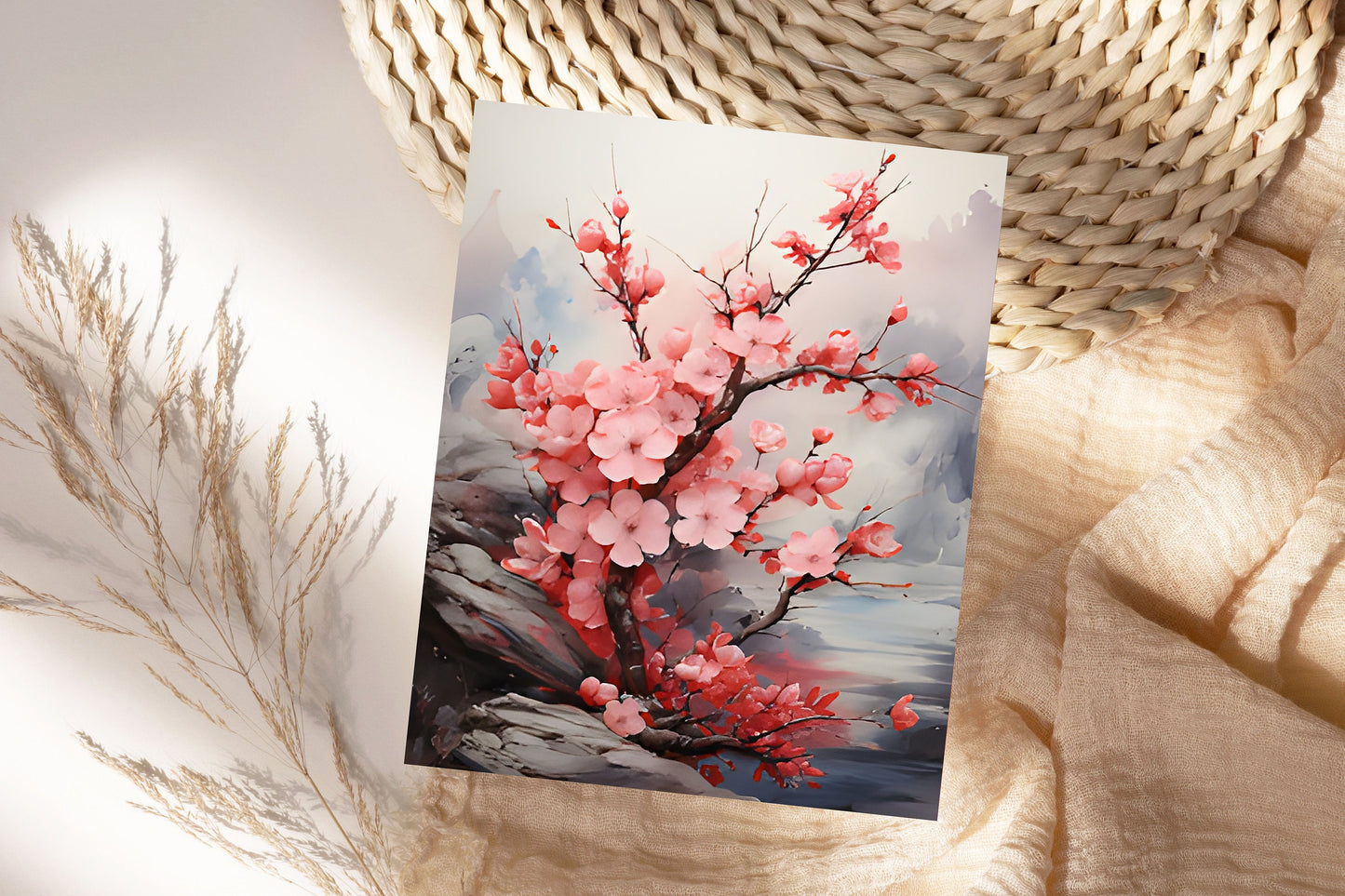 16x20 Botanical Cherry Blossom Wall Art Canvas Print