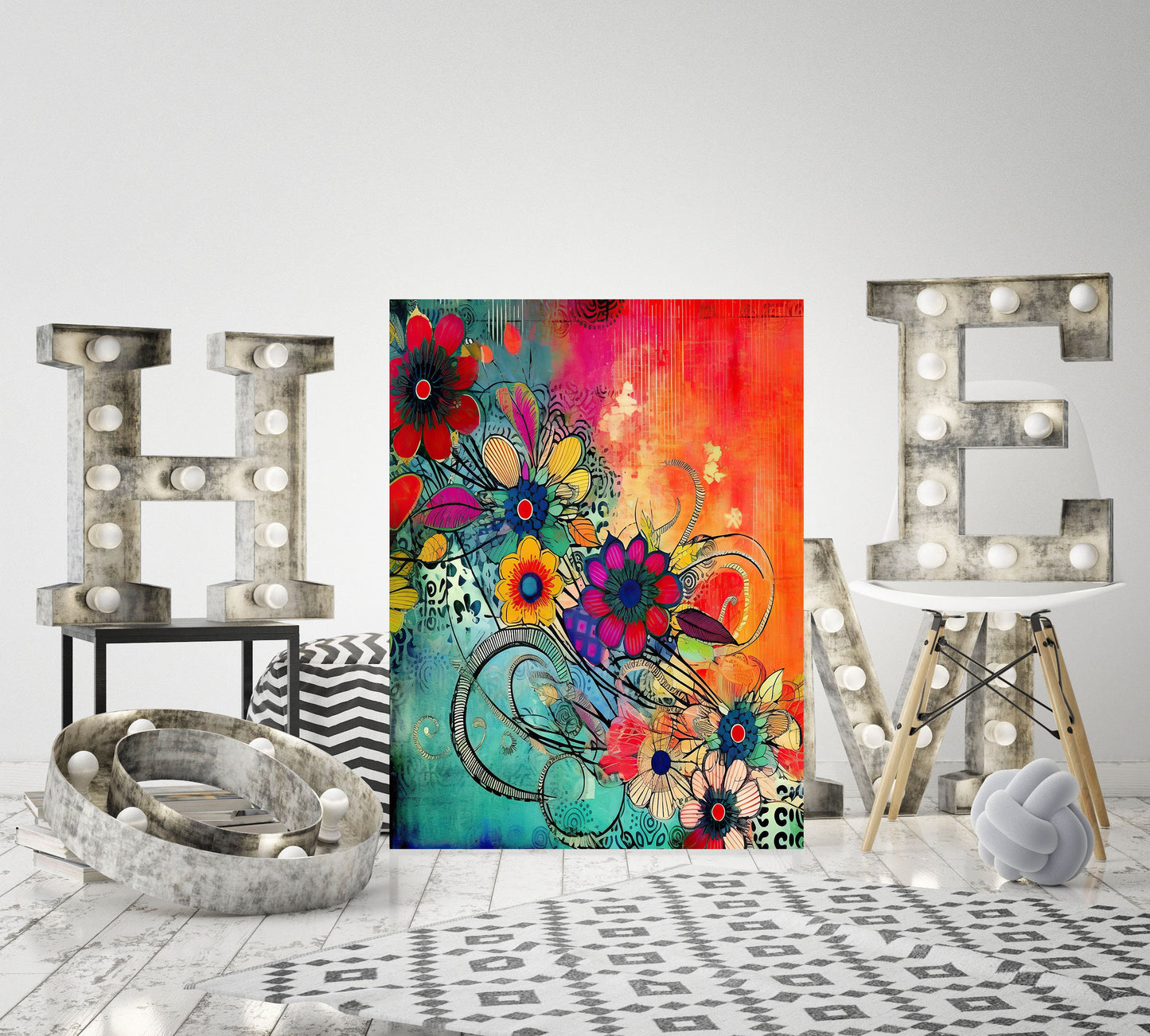 16x20 Bright Floral Abstract Wall Art Canvas Print