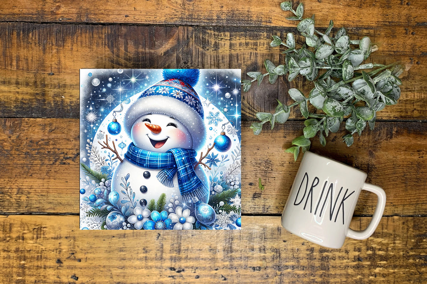 Christmas Ornament, Cute Blue Snowman, Tier Tray Decor, Wreath Sign, Mini Sign, Door Hanger