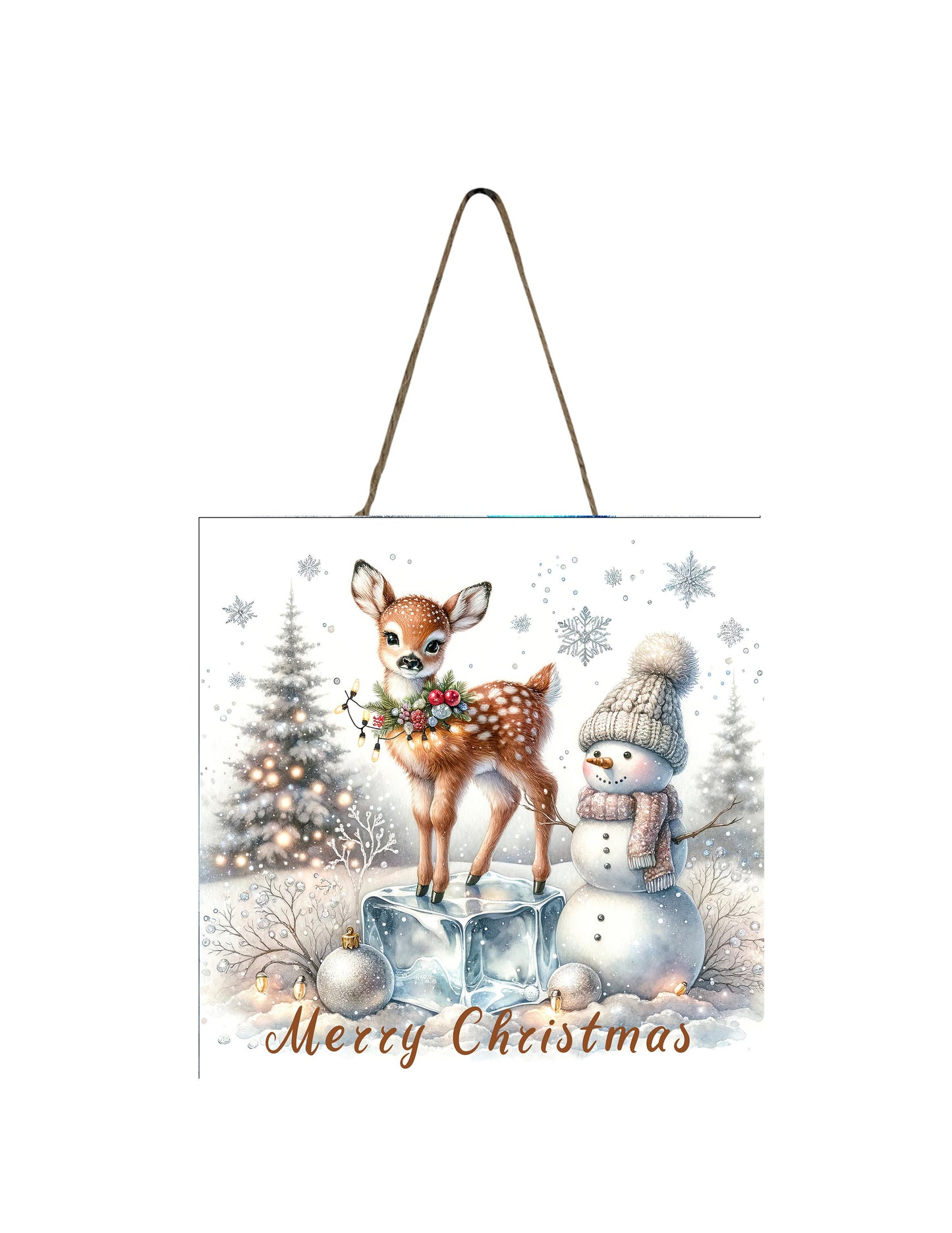 Christmas Ornament, Fawn and Snowman Merry Christmas, Tier Tray Decor, Wreath Sign, Mini Sign, Door Hanger