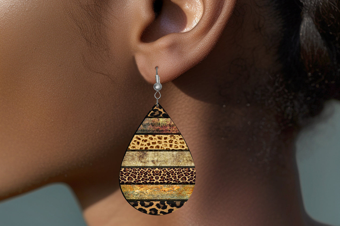 Western Stripes Print Tear Drop Wood Dangle Earrings Hypoallergenic Jewelry