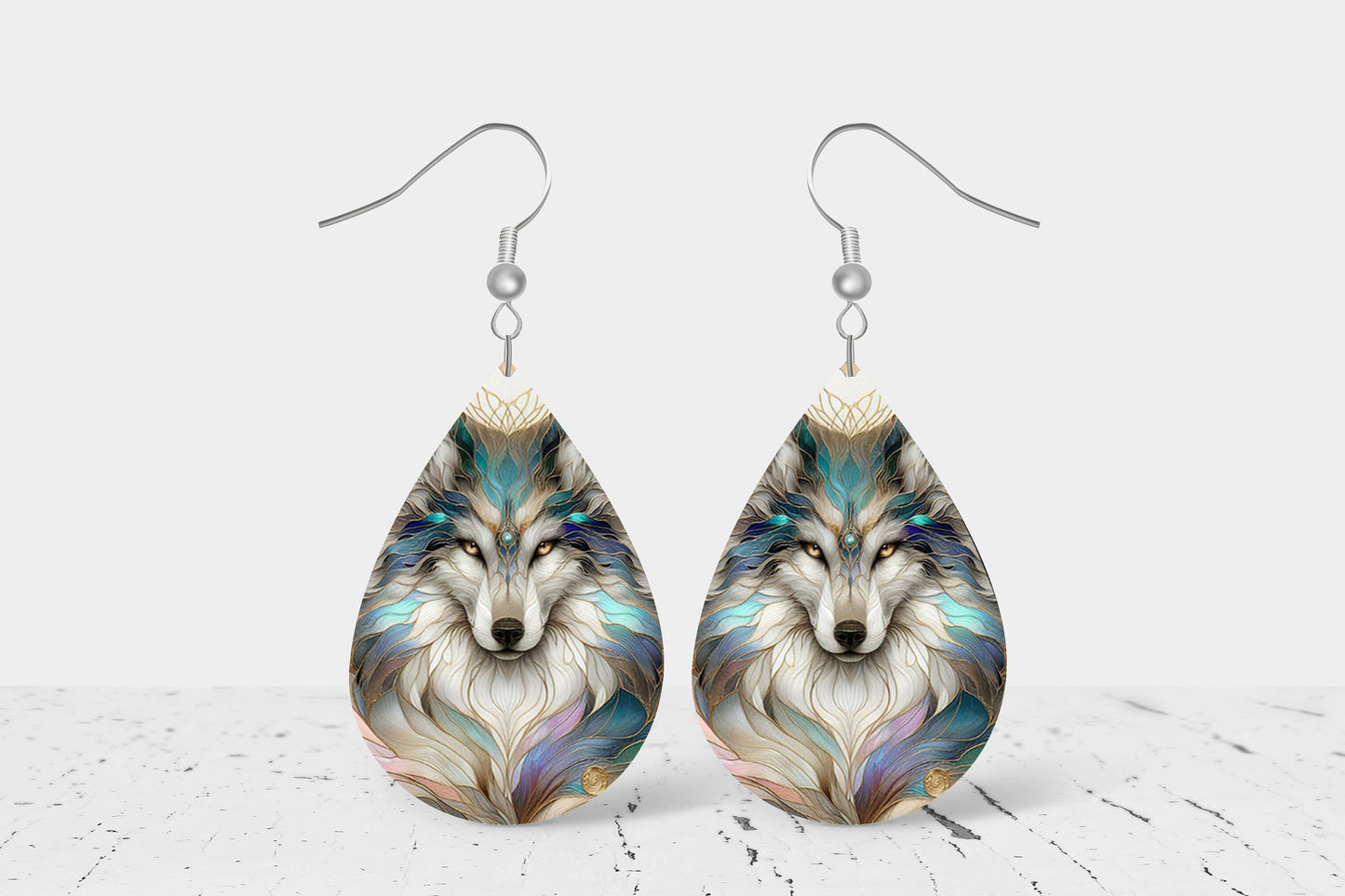 New Release Boho Wolf Print Earrings Print Tear Drop Wood Dangle Earrings Hypoallergenic Jewelry