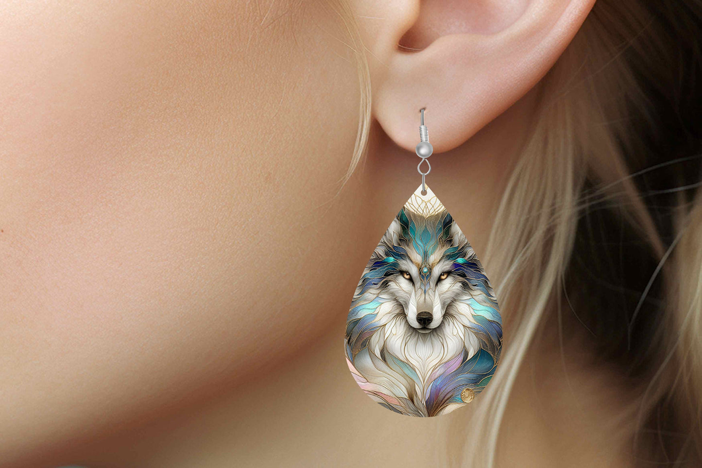 New Release Boho Wolf Print Earrings Print Tear Drop Wood Dangle Earrings Hypoallergenic Jewelry