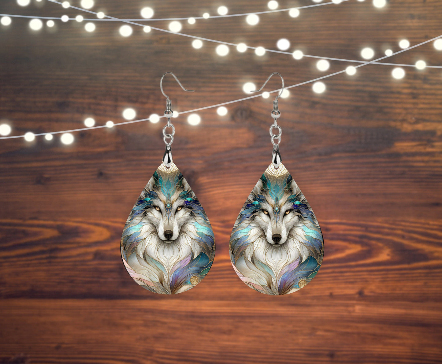 New Release Boho Wolf Print Earrings Print Tear Drop Wood Dangle Earrings Hypoallergenic Jewelry