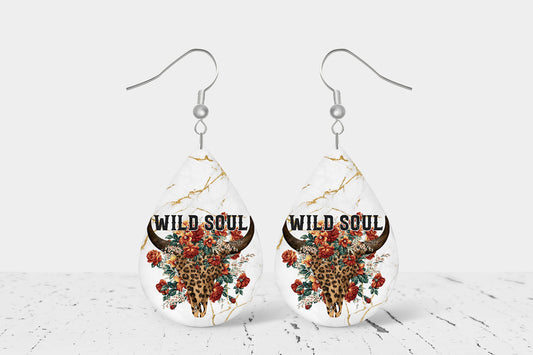 New Release Wild Soul Leopard Cow Skull Print Earrings Print Tear Drop Wood Dangle Earrings Hypoallergenic Jewelry