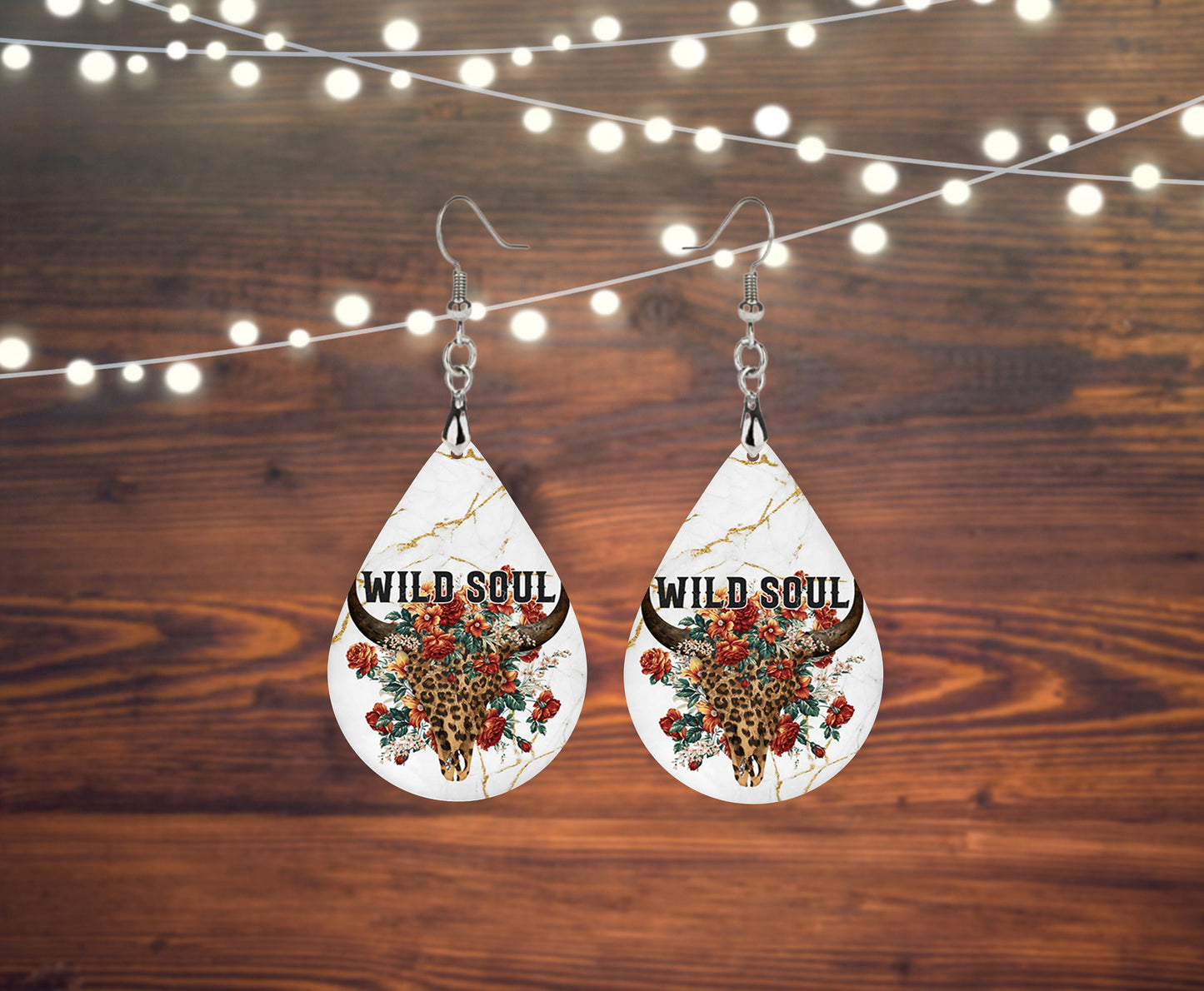 New Release Wild Soul Leopard Cow Skull Print Earrings Print Tear Drop Wood Dangle Earrings Hypoallergenic Jewelry