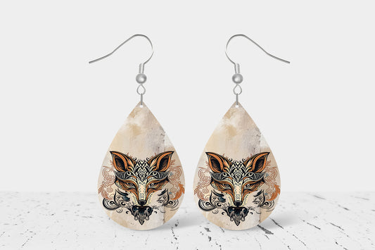 New Release Zen Fox Print Earrings Print Tear Drop Wood Dangle Earrings Hypoallergenic Jewelry