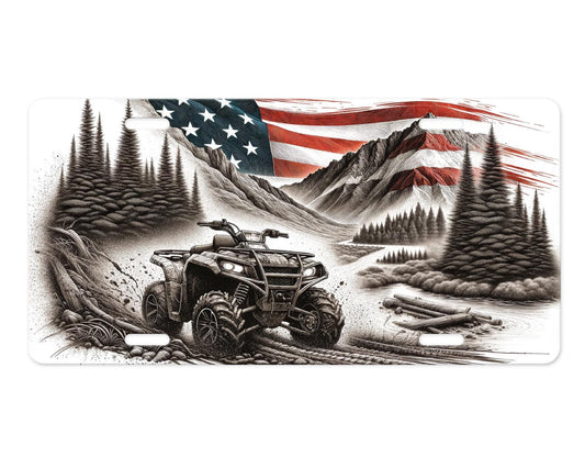 New Release, American Flag and 4 Wheeler Vanity Decorative Front License Plate Cute Car License Plate Aluminum Metal Plate