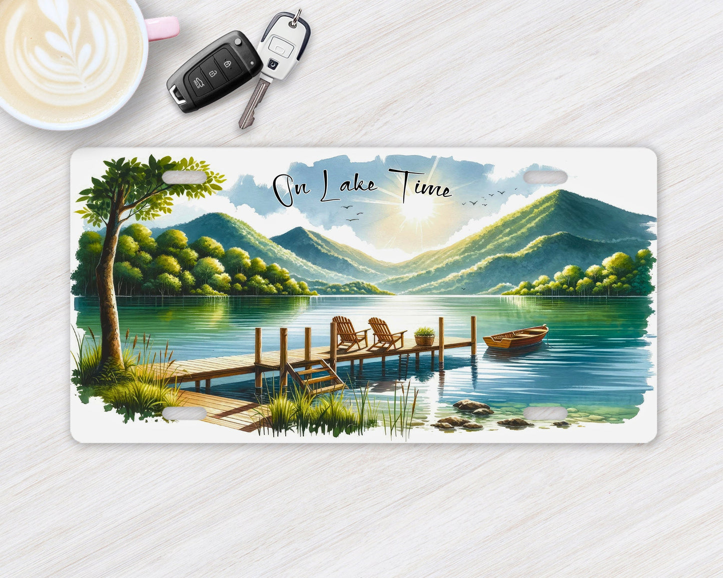 On Lake Time Vanity Front License Plate,  Aluminum License Plate Car Accessory Decorative Front Plate