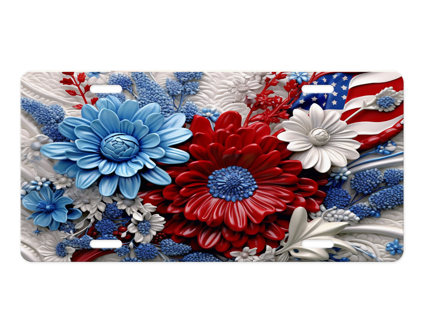 Patriotic Flowers Vanity Front License Plate,  Aluminum License Plate Car Accessory Decorative Front Plate