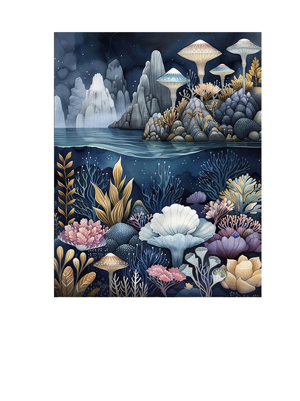 16x20 Above and Below Coral Reef Coastal Wall Art Canvas Print