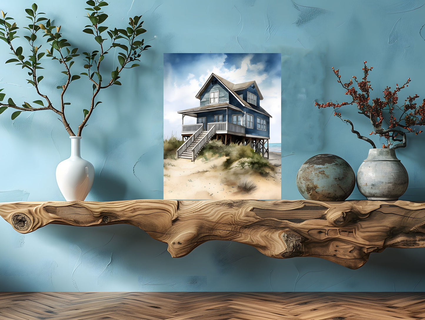 16x20 Beach House Coastal Wall Art Canvas Print