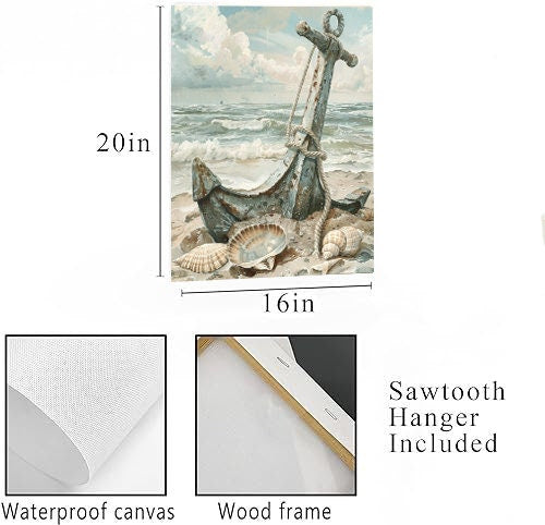 16x20 Beached Anchor Coastal Wall Art Canvas Print