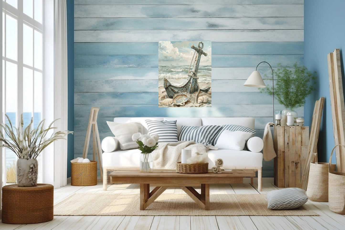 16x20 Beached Anchor Coastal Wall Art Canvas Print