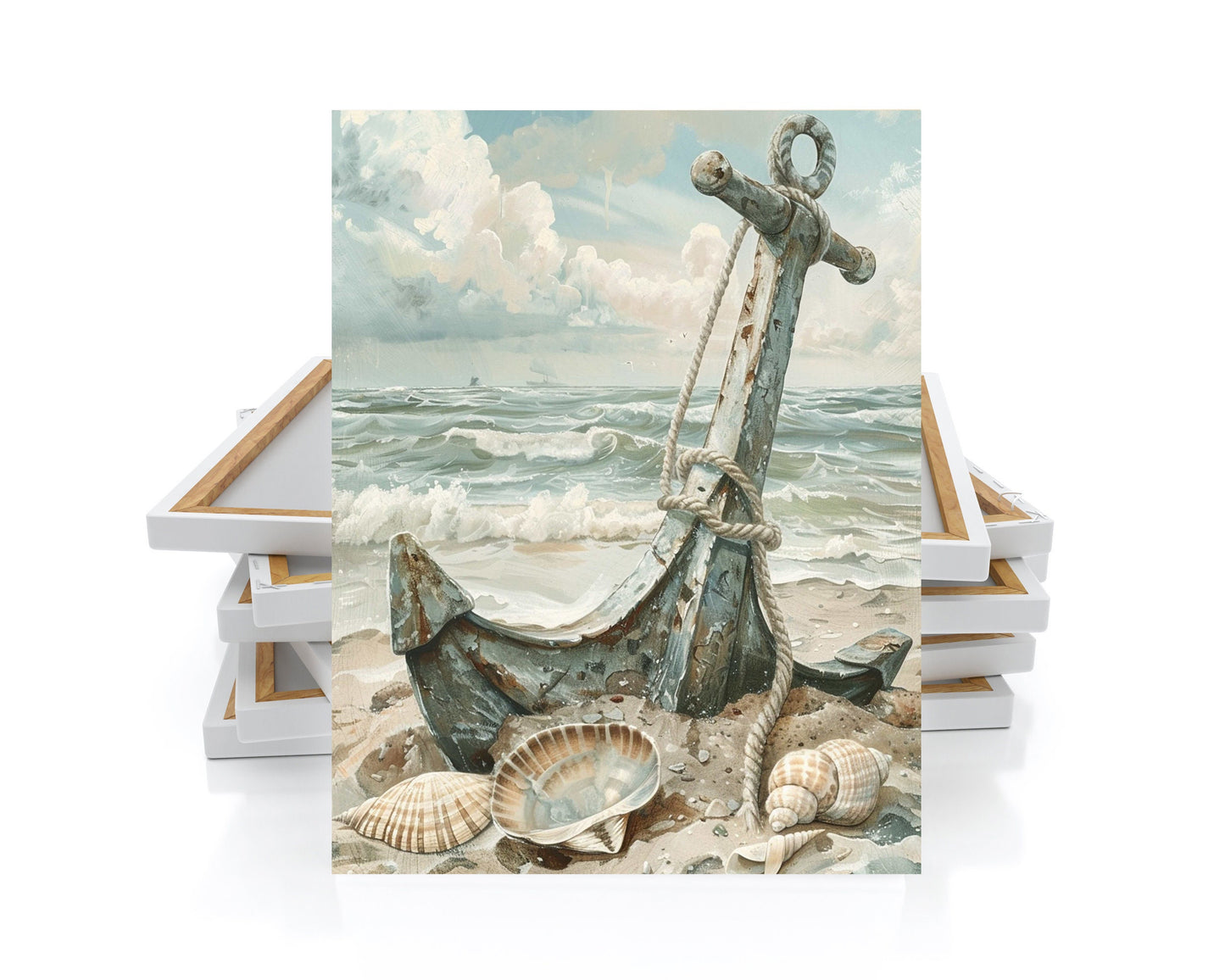 16x20 Beached Anchor Coastal Wall Art Canvas Print