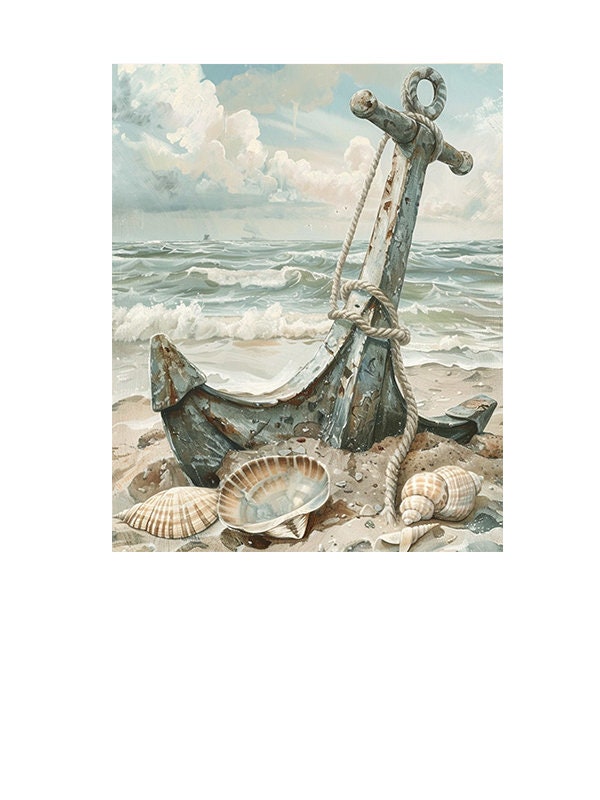 16x20 Beached Anchor Coastal Wall Art Canvas Print