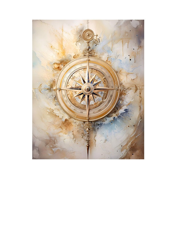 16x20 Golden Compass Coastal Wall Art Canvas Print