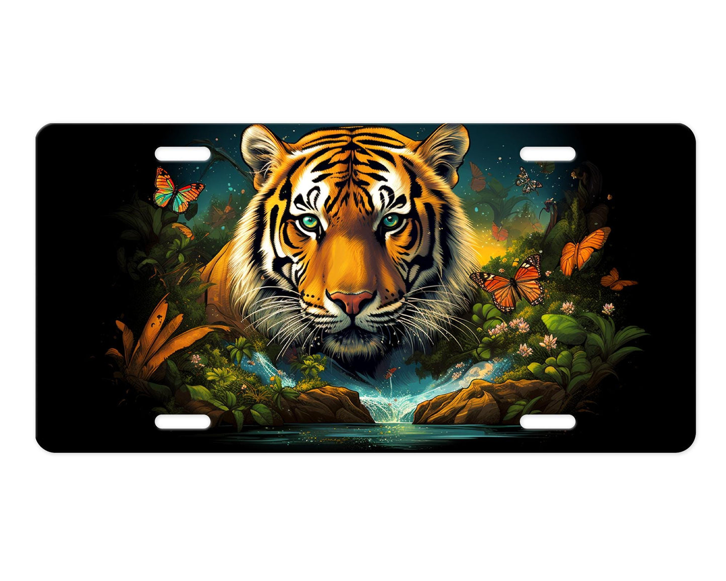 New Release, Tiger and Butterfly Vanity Decorative Front License Plate Cute Car License Plate Aluminum Metal Plate