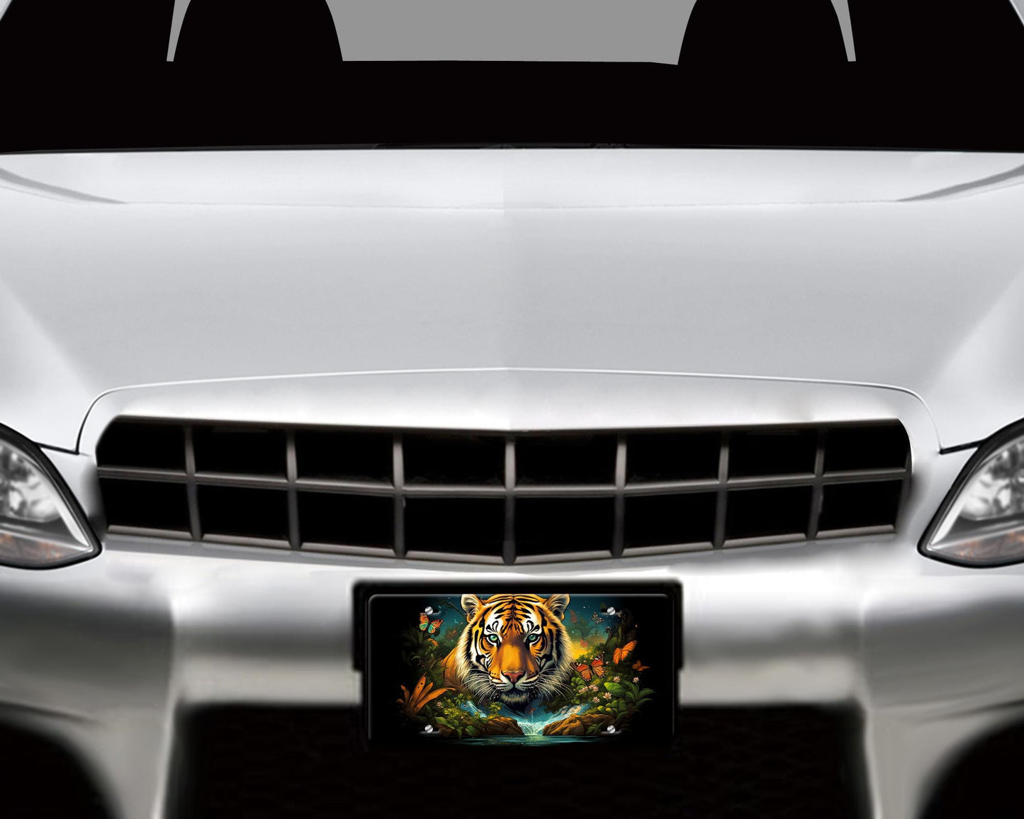 New Release, Tiger and Butterfly Vanity Decorative Front License Plate Cute Car License Plate Aluminum Metal Plate