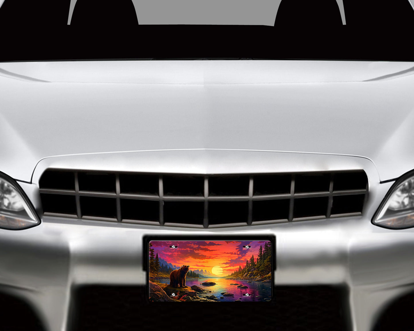 Vanity Front License Plate, Bear at Sunset River Aluminum License Plate Car Accessory Front Plate