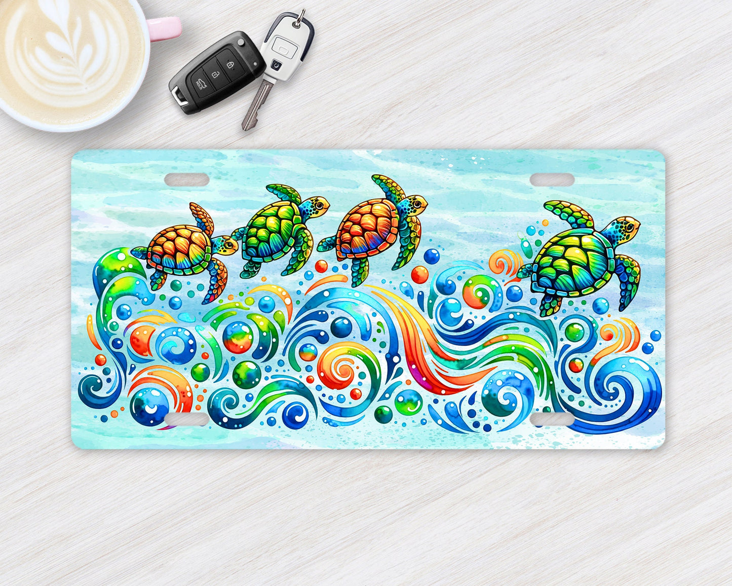 New Release Vanity Front License Plate, Sea Turtle Swirl Aluminum License Plate Car Accessory Front Plate