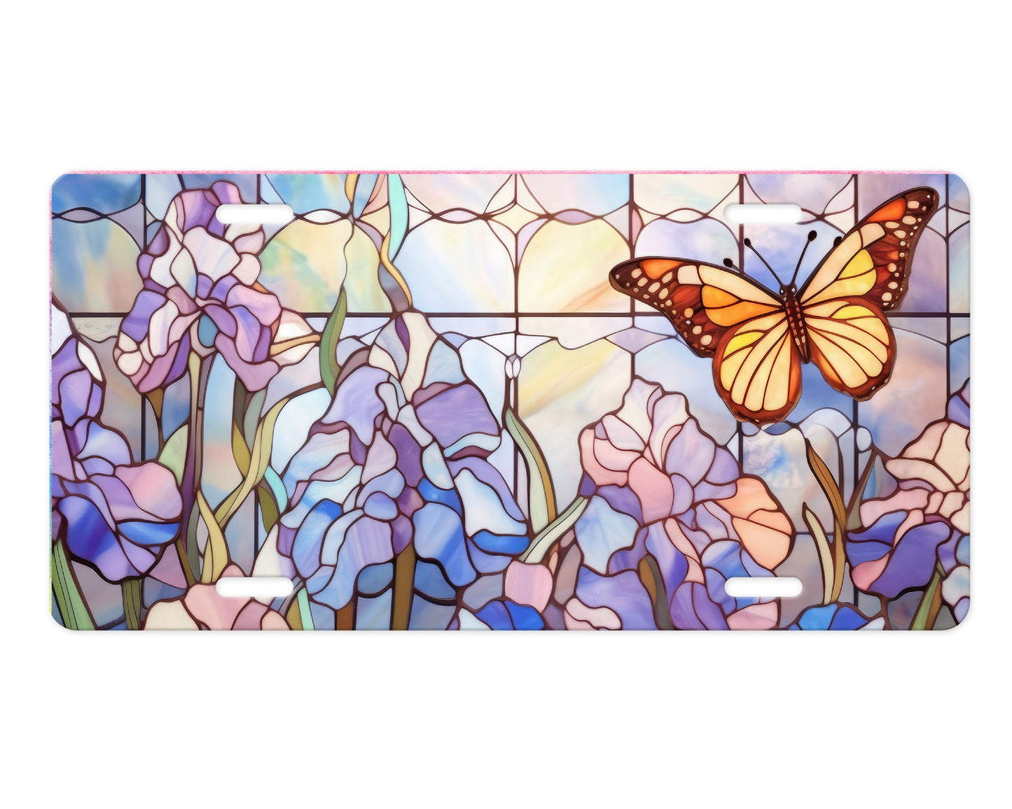 Vanity Front License Plate, Yellow Stain Glass Butterfly Aluminum License Plate Car Accessory Front Plate