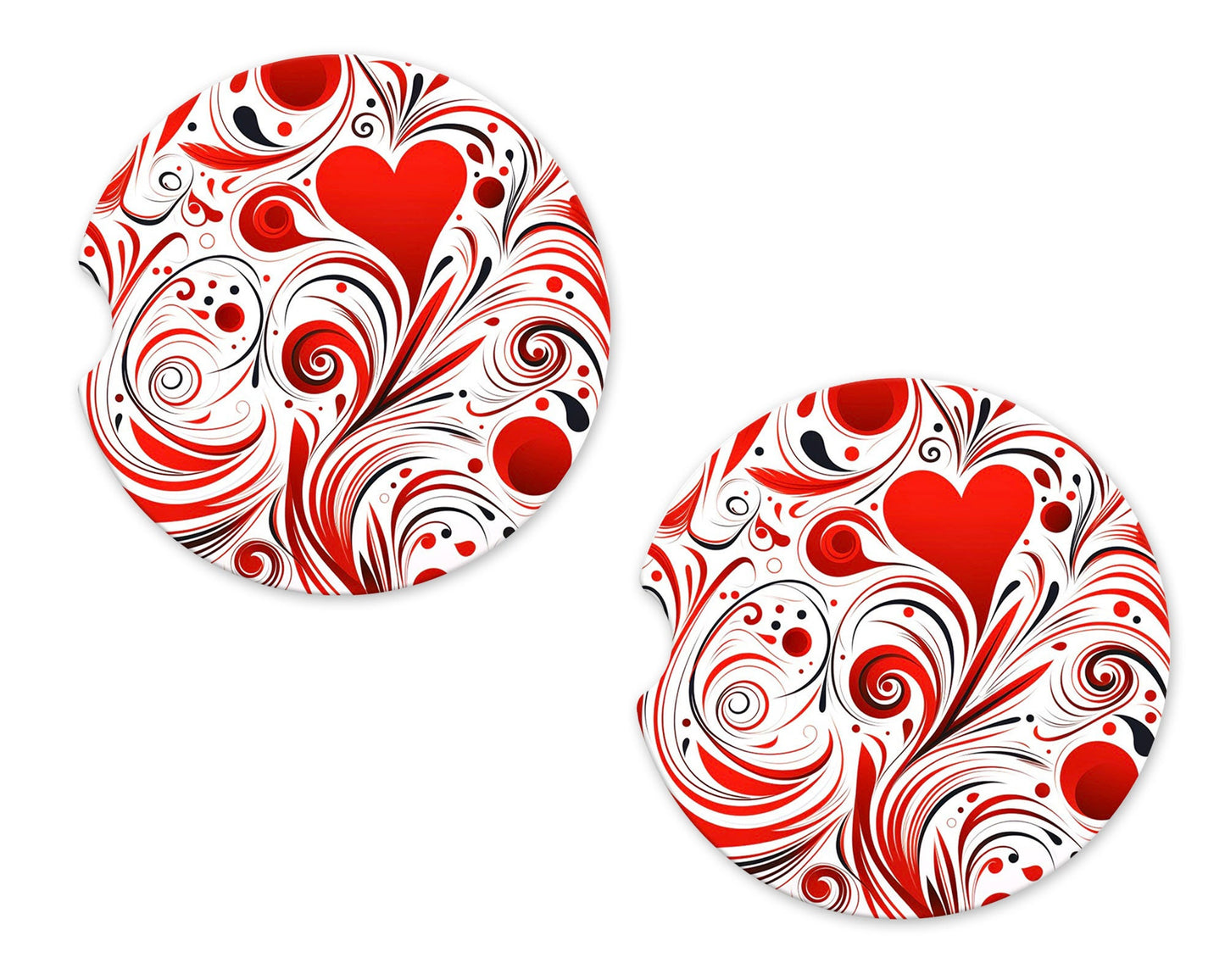 New Release, Set of 2 Heart Swirls Sandstone Car Coasters, Car Accessory