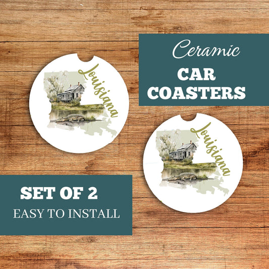 New Release, Set of 2 Louisiana Sandstone Car Coasters, Car Accessory